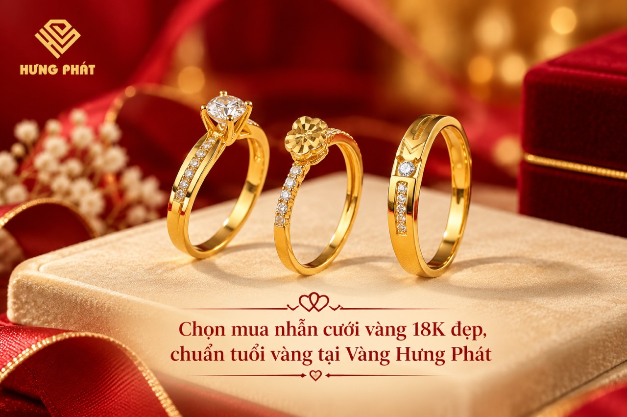 Chọn mua nhẫn cưới vàng 18K đẹp, chuẩn tuổi vàng tại Vàng Hưng Phát